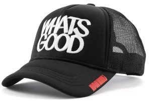 New 8FIVE2 x Whats Good Trucker Hat Black/Black/White by Eric Haze Caps